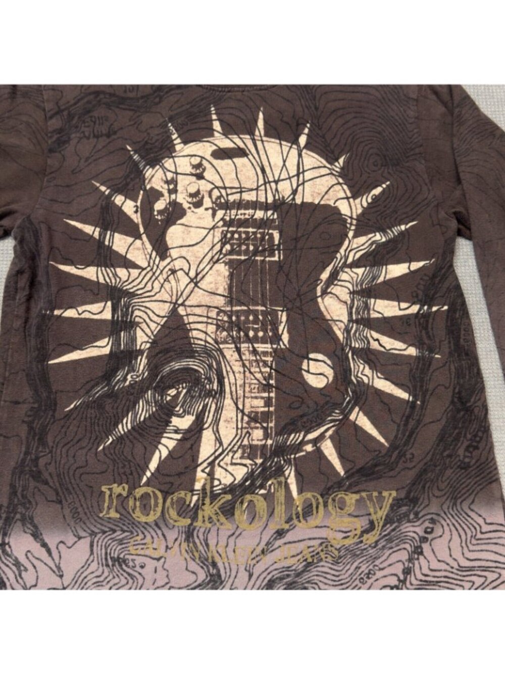 Calvin Klein Jeans Shirt Rockology Graphic Size Large Brown Long Sleeve Guitar - Picture 5 of 14